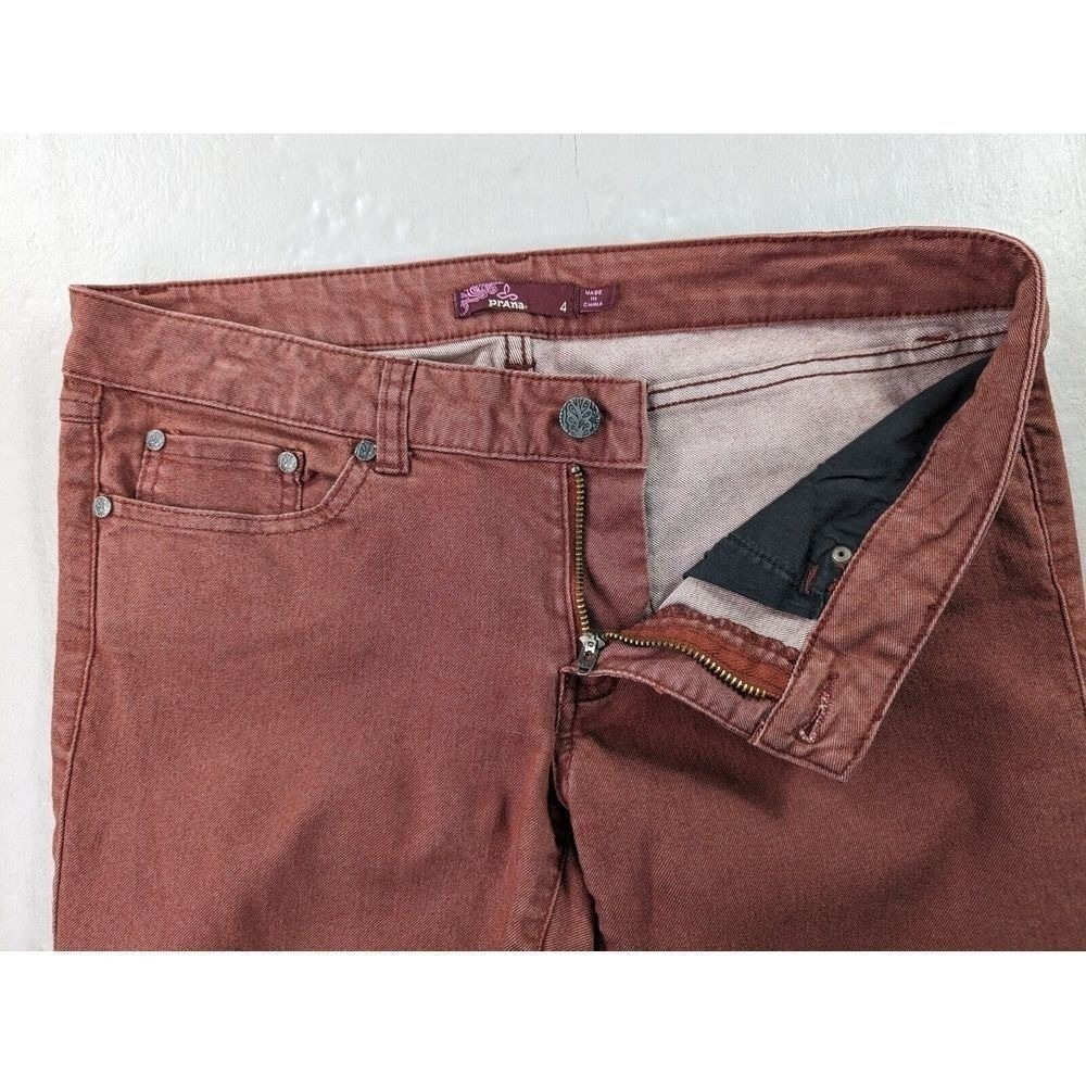 Y2K prAna Breath Kayla Jeans Womens Size 4 Burgundy Stretch Skinny Denim Casual - Picture 3 of 10